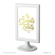 Gold Ink Pineapple Party, 4x6-inch Birthday Framed Party Signs, Sweets & Treats, Includes Frame