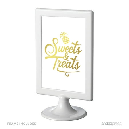 Gold Ink Pineapple Party, 4x6-inch Birthday Framed Party Signs, Sweets & Treats, Includes Frame