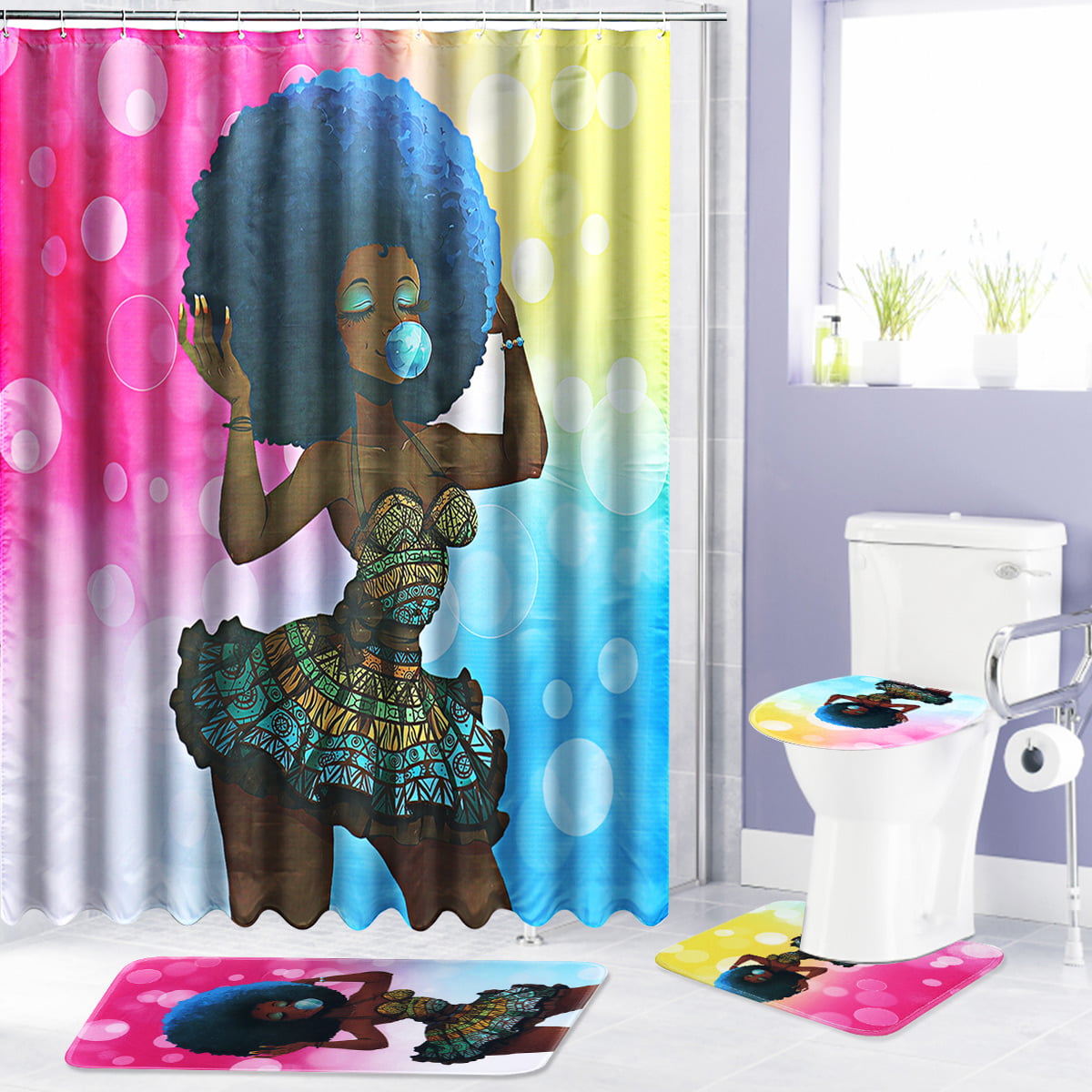 Details about   African Women Shower Curtain Art Afro Girl Fabric Shower Curtain Set with Hooks 