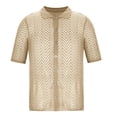 thumbnail image 4 of Camisetas Elvqul para Hombre Playa Beige Algodón de Color Sólido Manga Corta con Solapa, 4 of 5