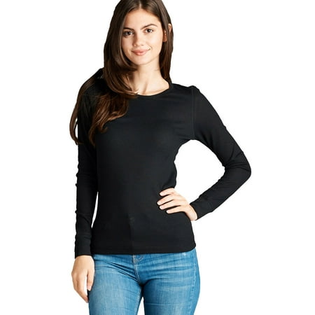 Flag Thermal Shirt - Women Basic Long Sleeve Thermal Waffle Crew Neck T-Shirt Warm Winter Knit