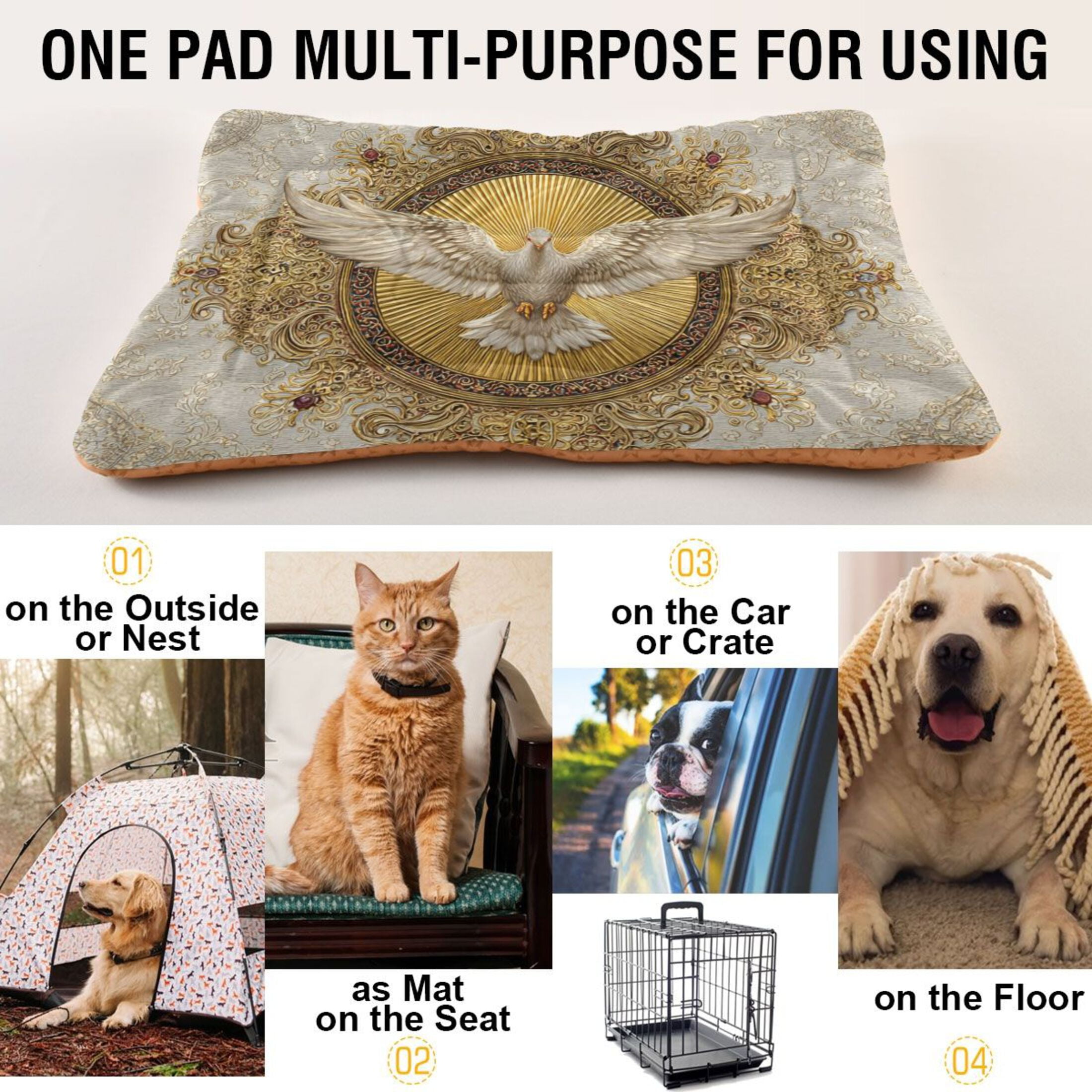 Cozy Mat Pet Bed Indoor Outdoor Warm Soft For Cat Dog Puppy(S/M) Radiating Golden Light