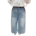 thumbnail image 5 of YMNXA Toddler Kids Girls Denim Pants Elastic Waist Wide Leg Butterfly Embroidery Rhinestone Design Comfortable Fashion Jeans Trousers For Daily Wear,Blue,7-8 Years, 5 of 6