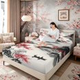 thumbnail image 3 of Manfei Ink Red Sun Mountain Full Size Sheets, Plum Blossom Boat Bed Sheets, Black Red White 4pcs, 1 Flat Sheet, 1 Fitted Sheet and 2 Pillowcases, 3 of 6