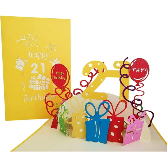 iGifts And Cards Happy 21st Birthday with Presents 3D Pop Up Greeting Card – Twenty-one, Awesome, Balloons, Unique, Celebration, Cool, Feliz Cumpleaños, Fun, Party