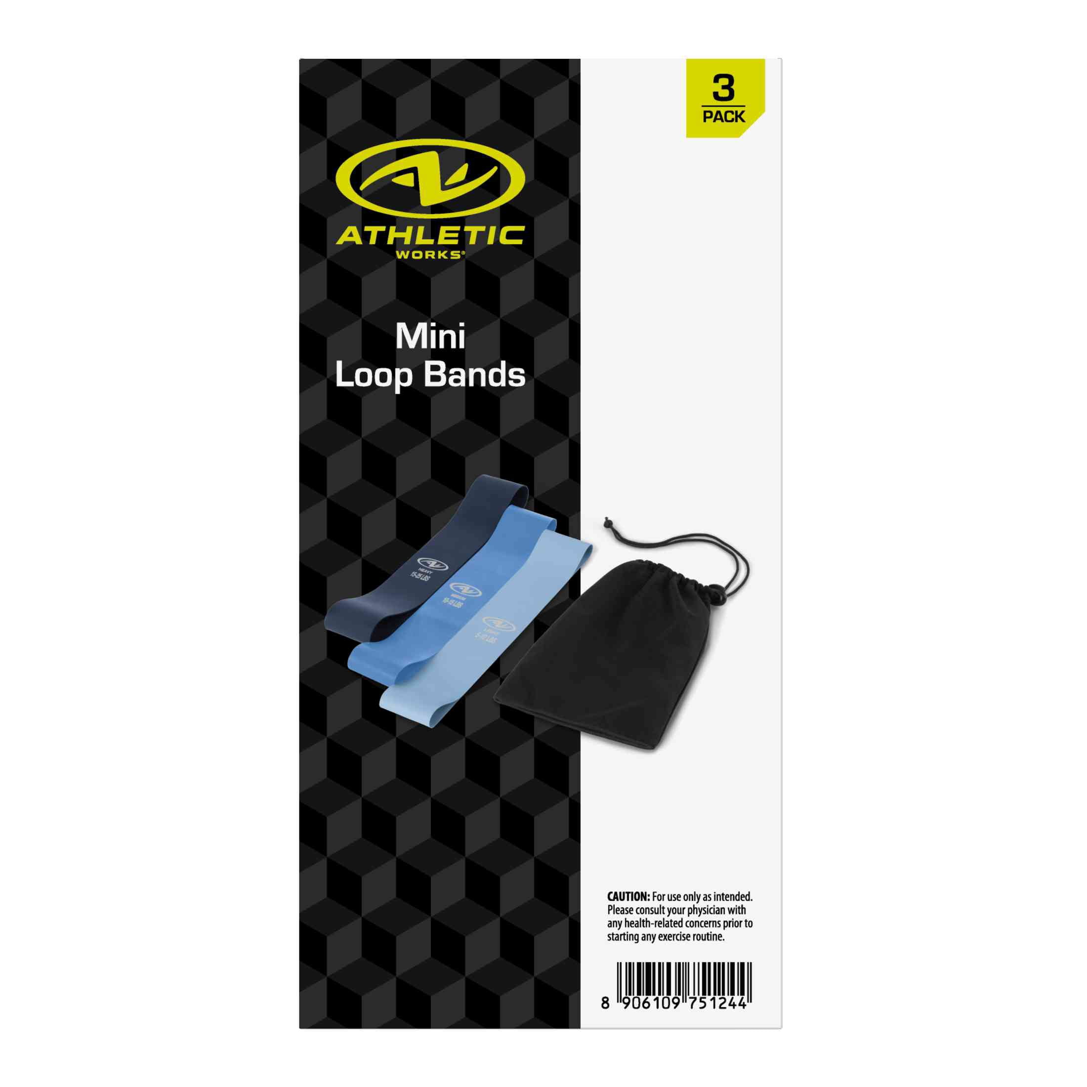 Athletic Works Mini Loop Bands, Latex Free Material, Set of  3 Levels : Light, Medium, Heavy