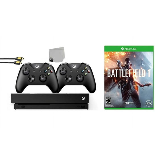 Pre-Owned Microsoft Xbox One X 1TB Gaming Console Black with 2 Controller Included with Battlefield 1 BOLT AXTION Bundle