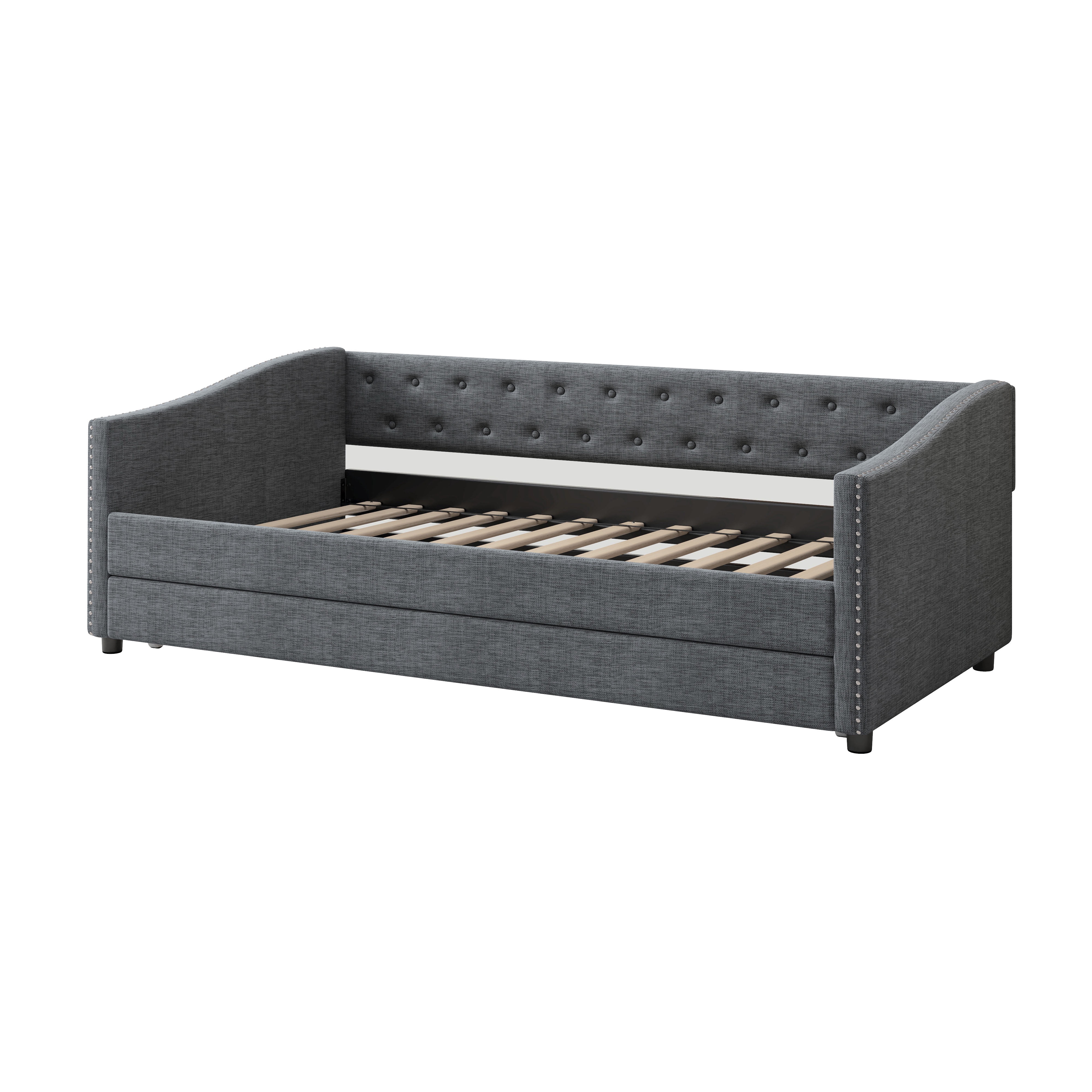 MAYEERTY Twin Size Upholstered Tufted Sofa Bed with Drawers, Dark Grey