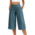 thumbnail image 7 of Ltctricy Capri Pants for Women Elastic Waisted Wide Leg Pants Loose Fit Casual Pants with Pockets Beach Vacation Clothes(Blue,Small), 7 of 7