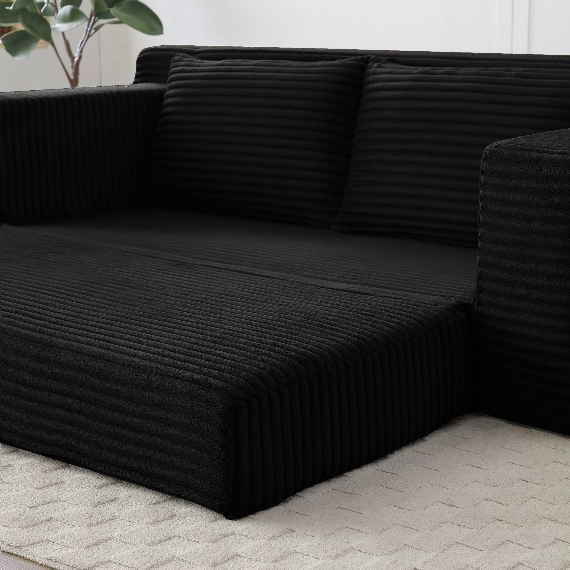 Miniyam Cloud Loveseat Sofa, 2 in 1 Convertible Folding Couch Bed, No Assembly Compressed Corduroy Floor Lounge Sofa for Apartment Office, Black