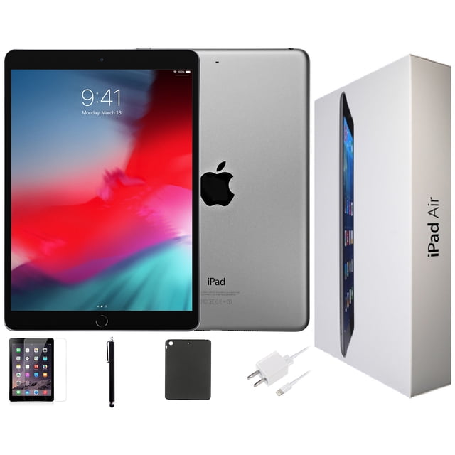 IPad Air 2 de 9,7 pulgadas reacondicionado de Apple, Wi-Fi + 4G desbloqueado, 16 GB, Paquete: estuche, vidrio templado, lápiz óptico, cargador rápido, caja original - Gris espacial Apple iPad Air 2