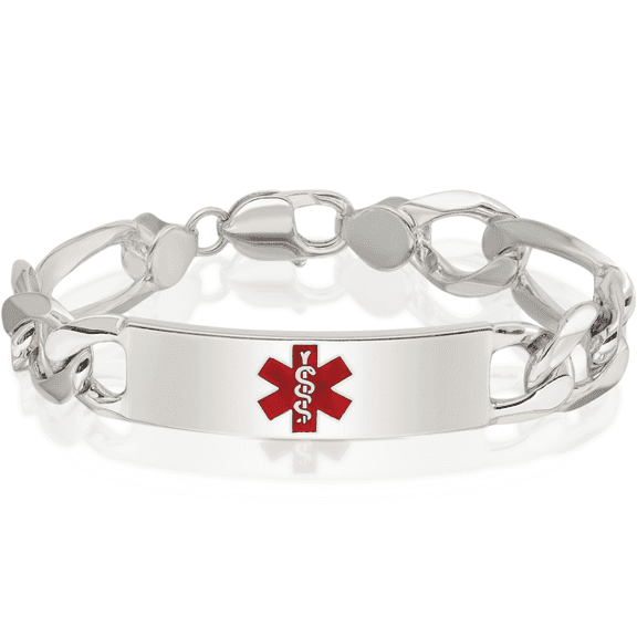 925 Sterling Silver Medical Alert Figaro Anchor Mariner Link Name Bar Identification ID Bracelet