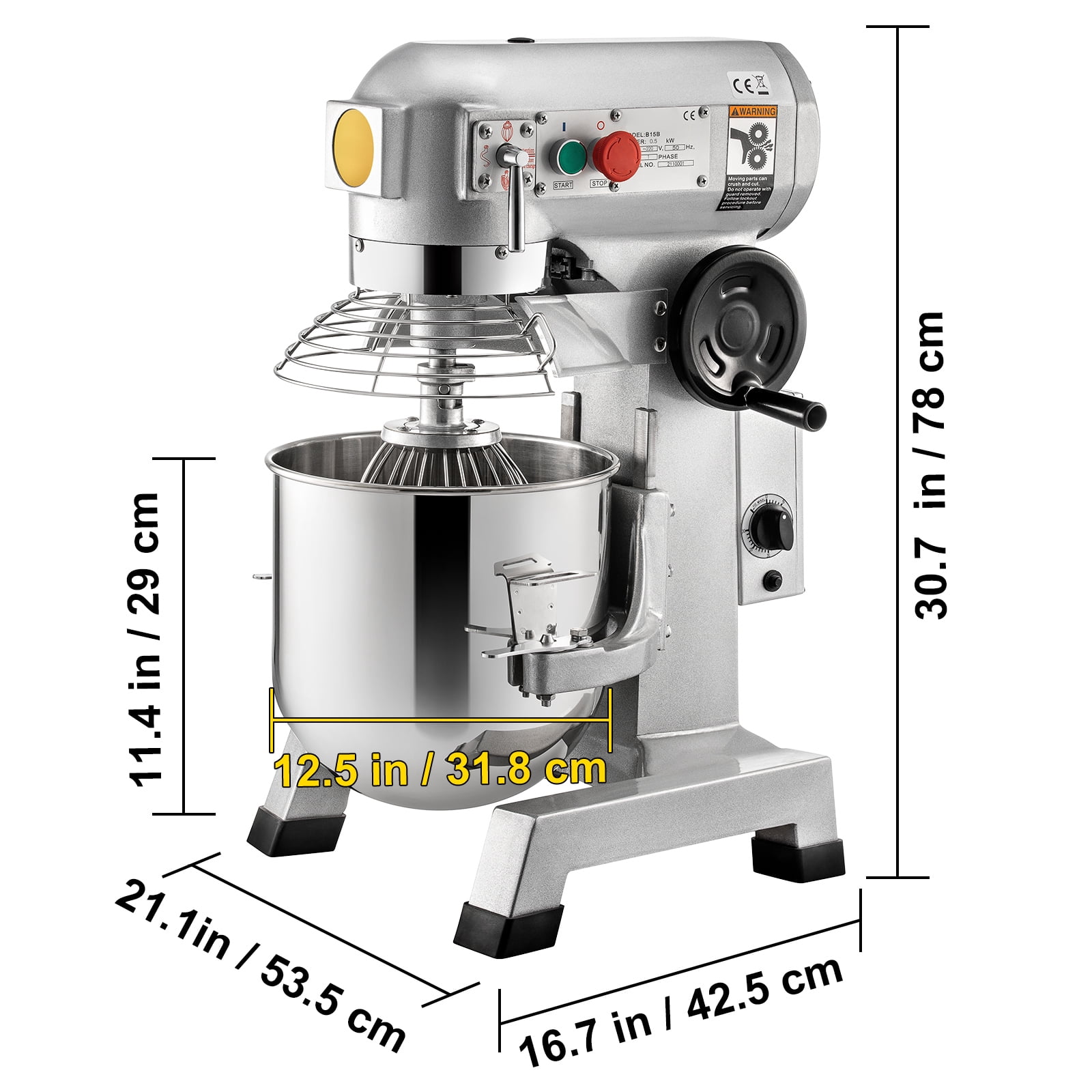 KFFKFF Commercial Stand Mixer, 20Qt Capacity with Timer Feature, 750W Stainless Steel Container Robust Electric Culinary Mixer with 3 Speed Settings 108/199/382 RPM, Includes Dough Hook and Whisk