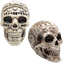 Zodiac & Spirit Board Skulls- 2 Pack, 7" x 6.5" Human Head Skeleton Sculpture-Indoor Home Fall Decor for Parties - Prop Decorations for Houses