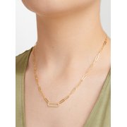 Forever Facets Cubic Zirconia Paperclip 18” Necklace in 18k Gold over Sterling Silver, Adult Female