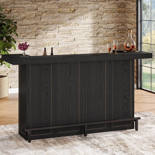Tribesigns 4-Tier Bar Table, 70.9-Inch Large Home Bar Unit with Wine Glass Holder & Footrest, Pub Table with Storage Shelves for Dining Room, Living Room (Black)