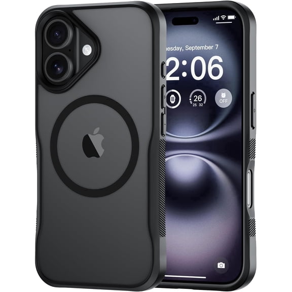 Compatible for iPhone 16 Case, with Magnetic, Translucent Matte Shockproof Anti-Slip Anti-Fingerprint Pocket-Friendly Phone Case Cover - Black