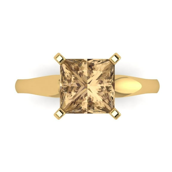 Solitaire Engagement Ring for Women - 2.5ct Simulated Champagne Diamond in 18K Yellow Gold Promise Ring