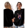 thumbnail image 7 of Women's T-Shirt Deer Head Colorful Splash Short Sleeve Casual Tee Classic Crew Neck T Shirt for Women Black, 2XL, 7 of 7