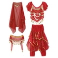 thumbnail image 2 of YONGHS Kids Girls Belly Dance Performance Cosplay Costume Crop Top with Pants Head Veil Set Red 2-3, 2 of 7
