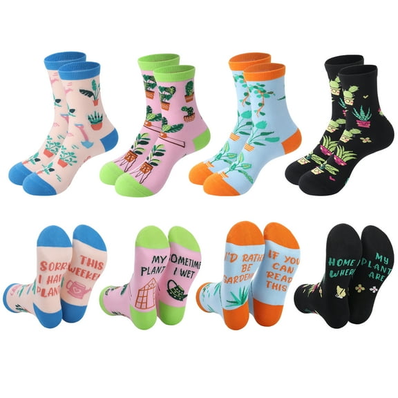 Bocaoying 4 Pairs Women’s Funny Plant Socks - Cute Plant Lover Gifts for Women, Mom, Gardeners, Gardening Themed Novelty Socks for Plant Ladies