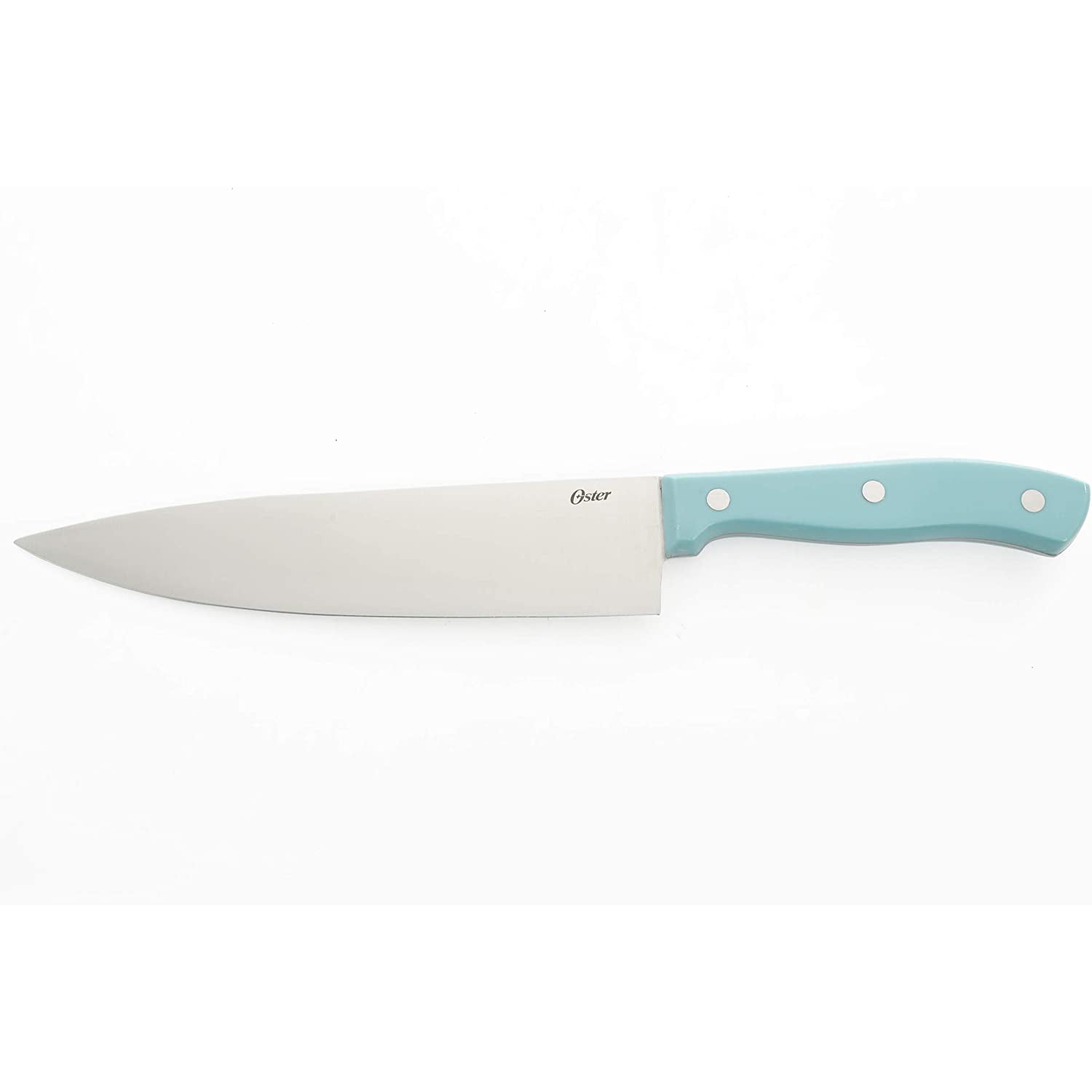Oster Evansville 14 Piece Stainless Steel Cutlery Set with Turquoise Plastic Handle and Black Rubber Wood Block