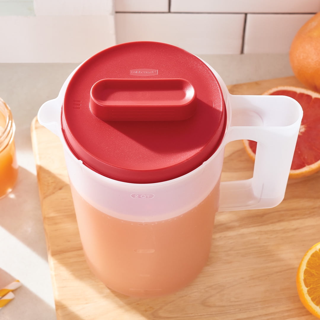 Rubbermaid Plastic Pitcher, Clear/Red, 2 Quart