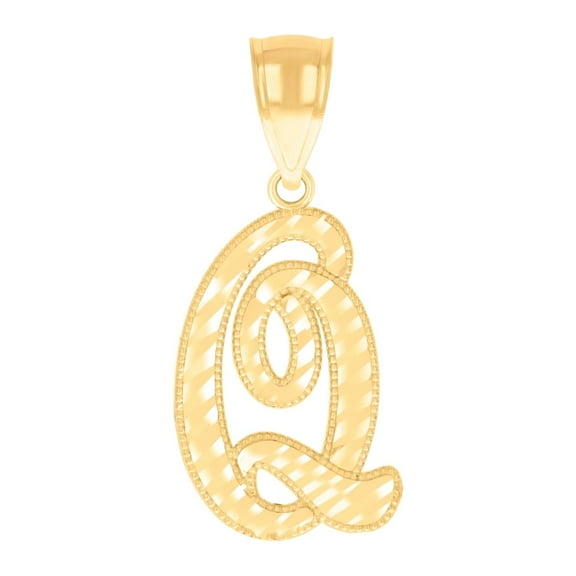 14k Yellow Gold Unisex Sparkle-Cut Letter Name Personalized Monogram Initial Alphabet Q Charm Pendant Necklace 26.5x12.4