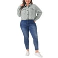 thumbnail image 2 of MODA NOVA Junior's Plus Size Casual Jackets Button Down Lightweight Cropped Trench Coat with Pockets 1X Gray, 2 of 5