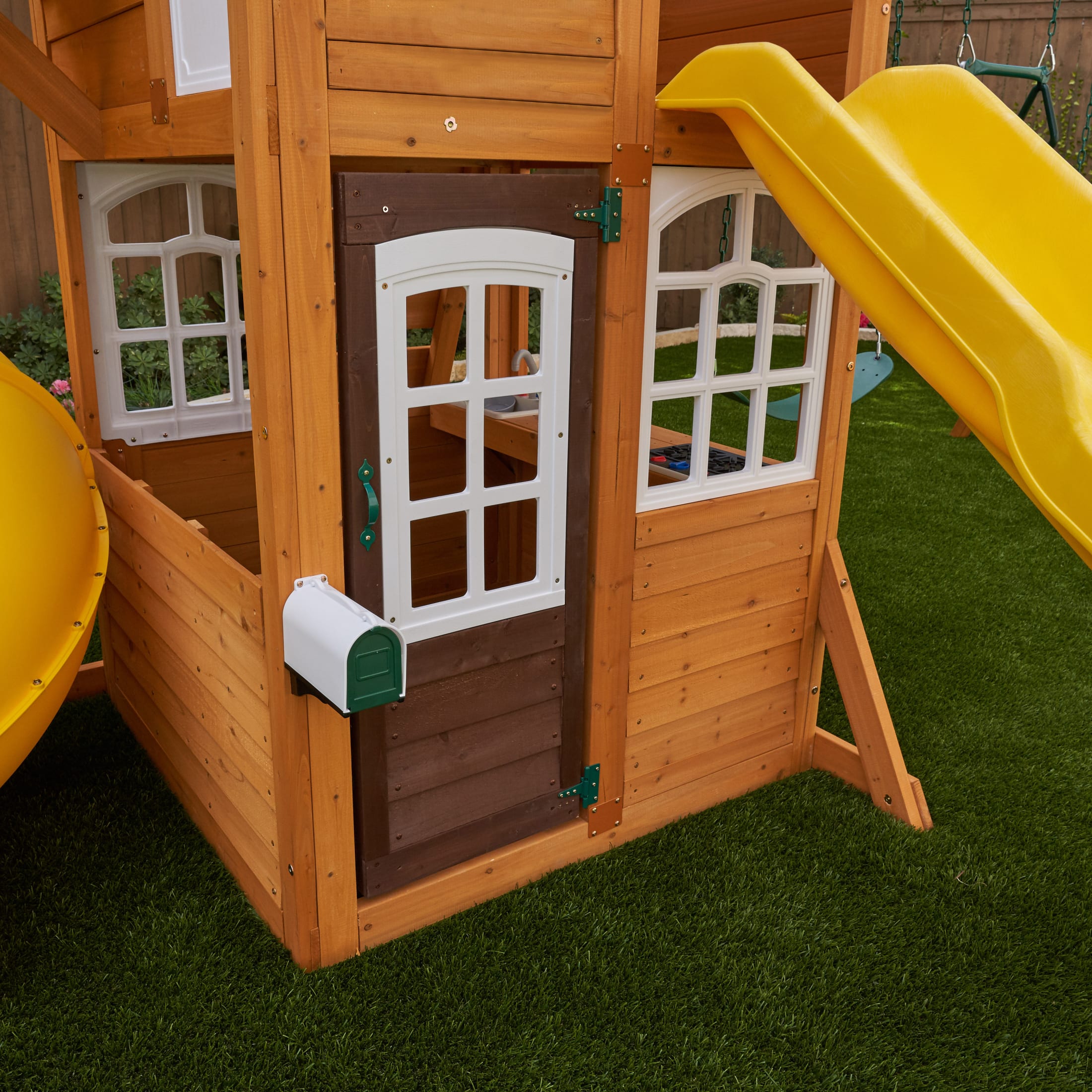 KidKraft Castlewood Wooden Swing Set / Playset with Clubhouse, Mailbox, Slide and Play Kitchen - image 3 of 10