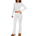 thumbnail image 1 of VBARHMQRT White Party Outfits for Women Fall Work Outfits for Women 2024 Women Two Piece Outfit Basic Long Sleeve Crop Top and Low Rise Flare Pants Set 2 Piece Yoga Tracksuit, 1 of 5