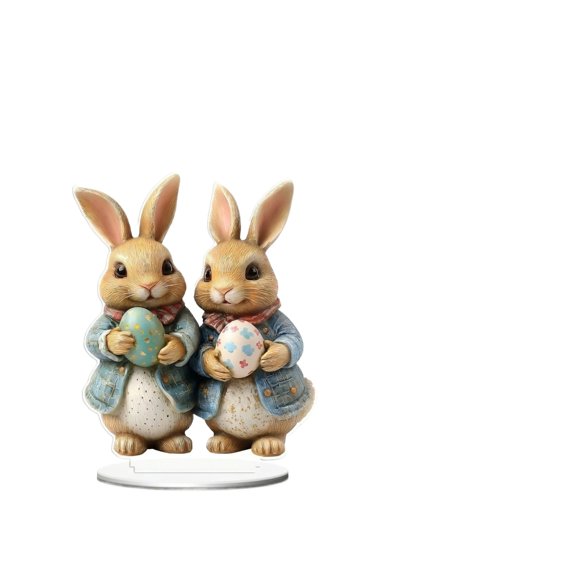 Acrylic Bunny Rabbit Figurine with Carrot 2D Decorative Ornament for Home Tabletop Display Easter Theme Gift