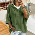 thumbnail image 3 of Caywon Women's Sweater, Hooded 3/4 Sleeve Button Front with Drawstring and Ribbed Trim, Loose Knit Casual Fall Winter Daily Wear for Women, 3 of 8
