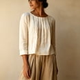 thumbnail image 5 of Womens Solid Pleated Crewneck 3/4 Sleeve Shirt Casual Spring Fall Y2K Vintage Comfy Basic Trendy Office Work Beige L, 5 of 5