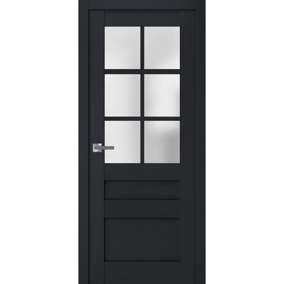 Interior Solid French Pre-Hung Door Frosted Glass | Veregio 7339 Antracite | Single Regular Panel Frame Trims Handle | Bathroom Bedroom Sturdy Doors -18" x 84"