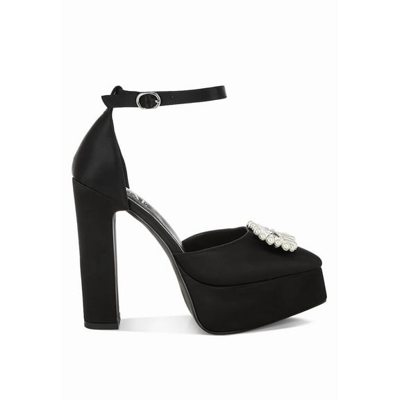 Maeissa Pearls Brooch Detail Platform Block Heel Sandals