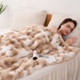 thumbnail image 6 of VK·LIVING Thick Ribbed Faux Rabbit Fur Cozy Reversible Throw Blanket,Super Soft 3D Striped Fuzzy Cozy Blankets,Brown,60"x 80", 6 of 7