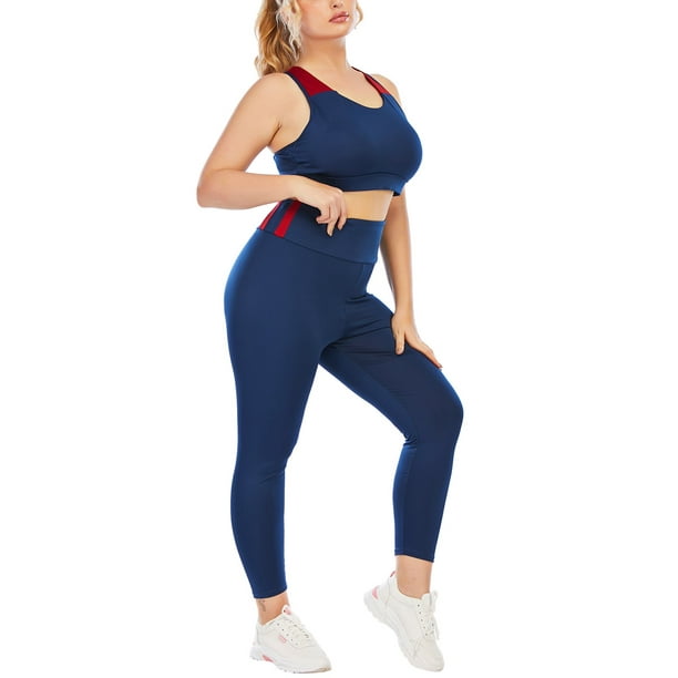 Cathalem Women’s Workout Sets 2 Piece Clothes Gym Yoga Seamless Racerback  Sports Bra Tank Tops with Biker Shorts,Blue XL
