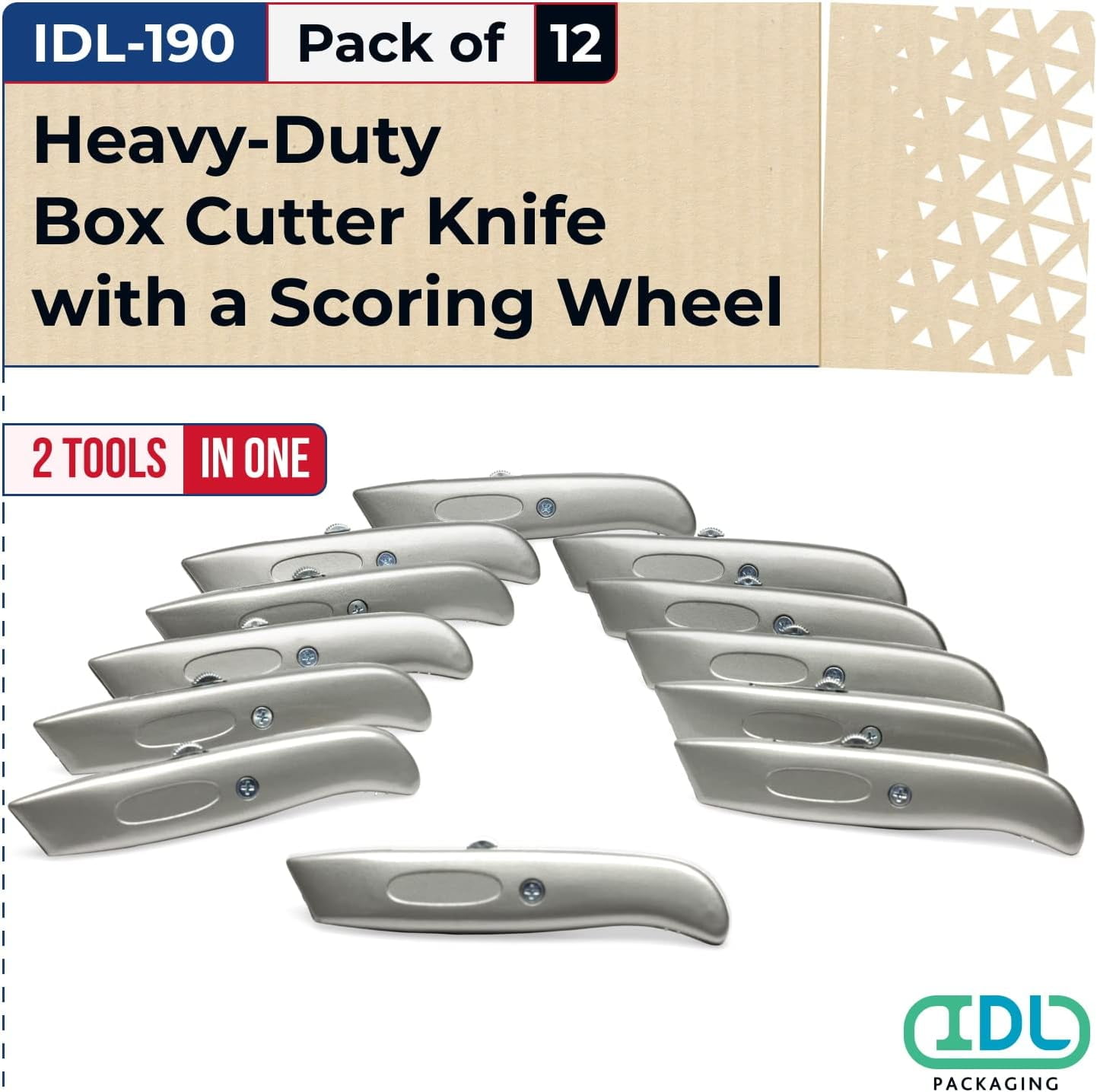 IDL Packaging HD Retractable Box Cutter with Scoring Wheel (Pack of 12)