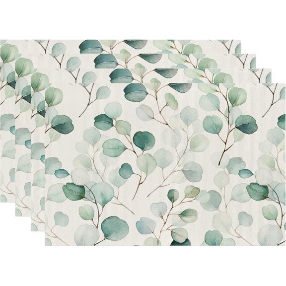 Leaves Spring Placemats Set of 4, 12x18 Inch Green Leaf Seasonal Spring Table Place Mats for Kitchen Dining Home Party Decor