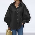 thumbnail image 2 of Womens Solid Color Casual Shirt Long Sleeve Lapel Button Blouse Loose Top Turn Down Collar Black XXL, 2 of 7