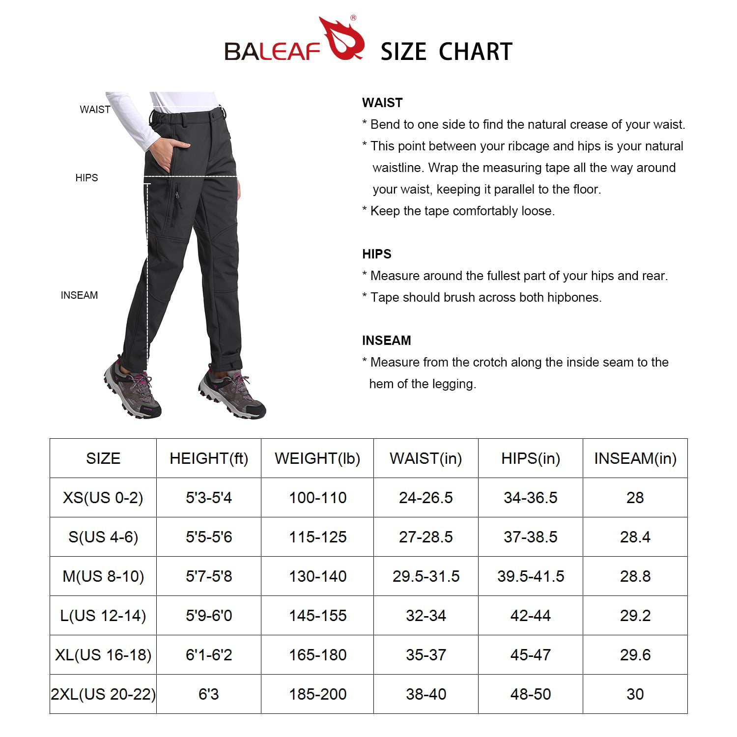 BALEAF Women's Fleece Lined Hiking Pants Winter Insulated Water-Resistant  Slim Ski Pants Windproof Outdoor Shell Black XXL 
