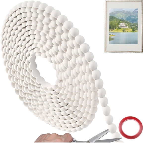 10ft Flexible Bead Molding Trim, NOGIS Plastic White Wall Molding Trim Peel and Paste Roll Flexible DIY Decorative for Mirror Frame Border Cabinets Ceiling Bathroom Wall Edge (10ft /15 mm)
