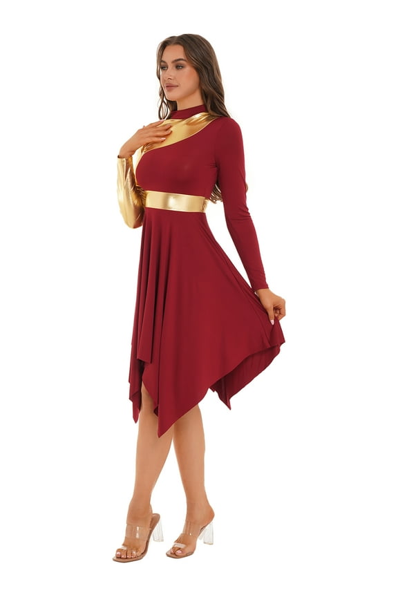 Women's Liturgical Dancewear Praise Dance Dress Spiritual Worship Dresses Burgundy L