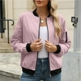 thumbnail image 2 of WTOBBY Women's Zipper Pocket Jacket Long Sleeve Solid Color Lightweight Outerwear Casual Loose Fit Comfortable Street Style with Front Pockets for Spring Fall Daily Wear,Pink S, 2 of 6