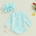 thumbnail image 3 of Bagilaanoe Toddler Baby Girl One-Piece Swimsuit Floral Print Long Sleeve Zipper Rashguard Swimwear + Swimming Cap 6M 9M 12M 18M 24M 3T Kids Ruffle Bathing Suit, 3 of 8