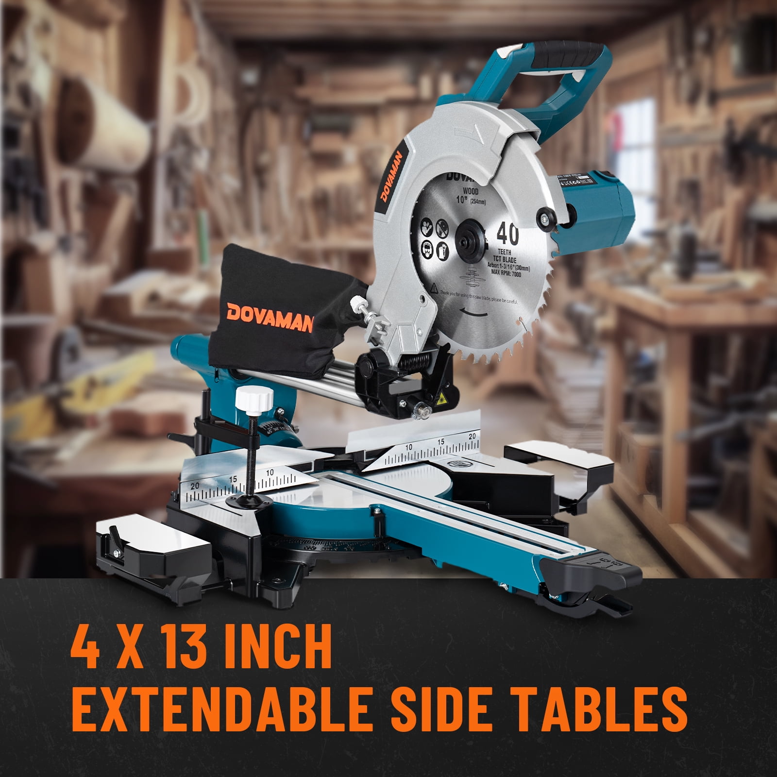 DOVAMAN 10-Inch Sliding Compound Miter Saw, 15-Amp Power Miter Saw with 3 Blades, Dual-Speed 4500/3200 RPM Sliding Miter Saw for Wood, PVC & Soft Metal, Laser Guide