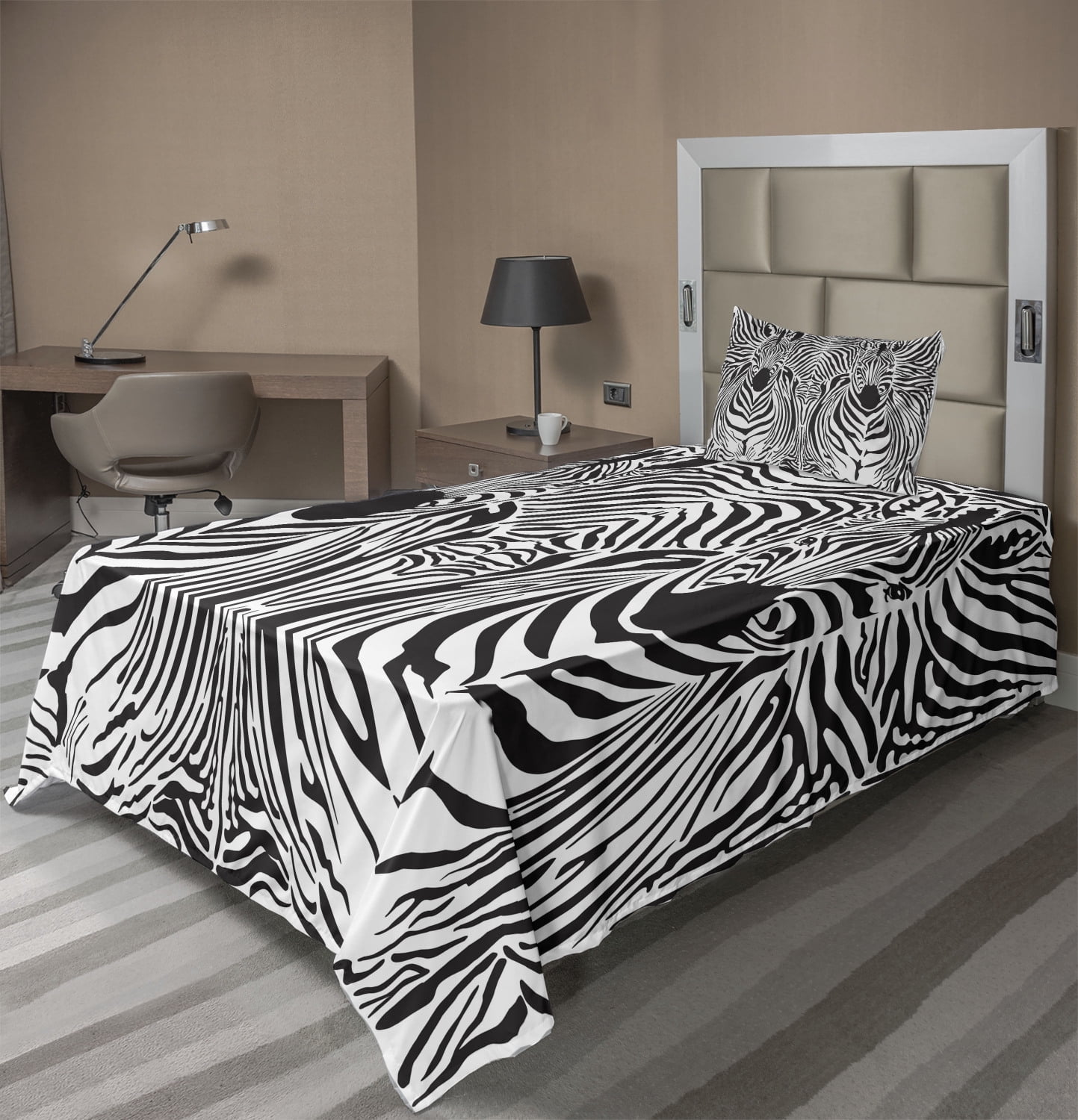 Zebra Print Sheet Set, Illustration Pattern Zebras Skins Background Blended over Zebra Body