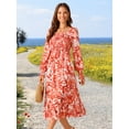 thumbnail image 3 of DARING DIVA Floral Square Neck Smocked Midi Dress S Orange, 3 of 7