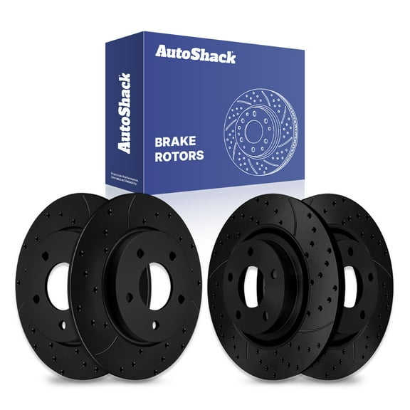 AutoShack Front Vented & Rear Solid Drilled & Slotted E-Coated Brake Rotors Black Finish 4-PC Set Replacement for 2004-2012 Chevrolet Malibu 2005-2010 Pontiac G6 2005-2008 Chevrolet Cobalt NightGuard